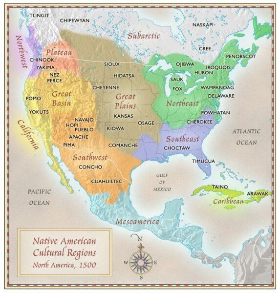 Карта племён и народов Северной Америки на 1500 год